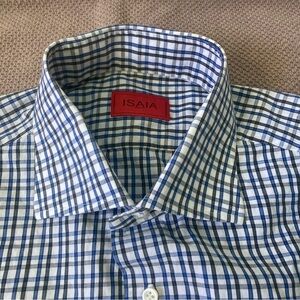 Isaia Blue Checkered Men's Shirt size 16/41